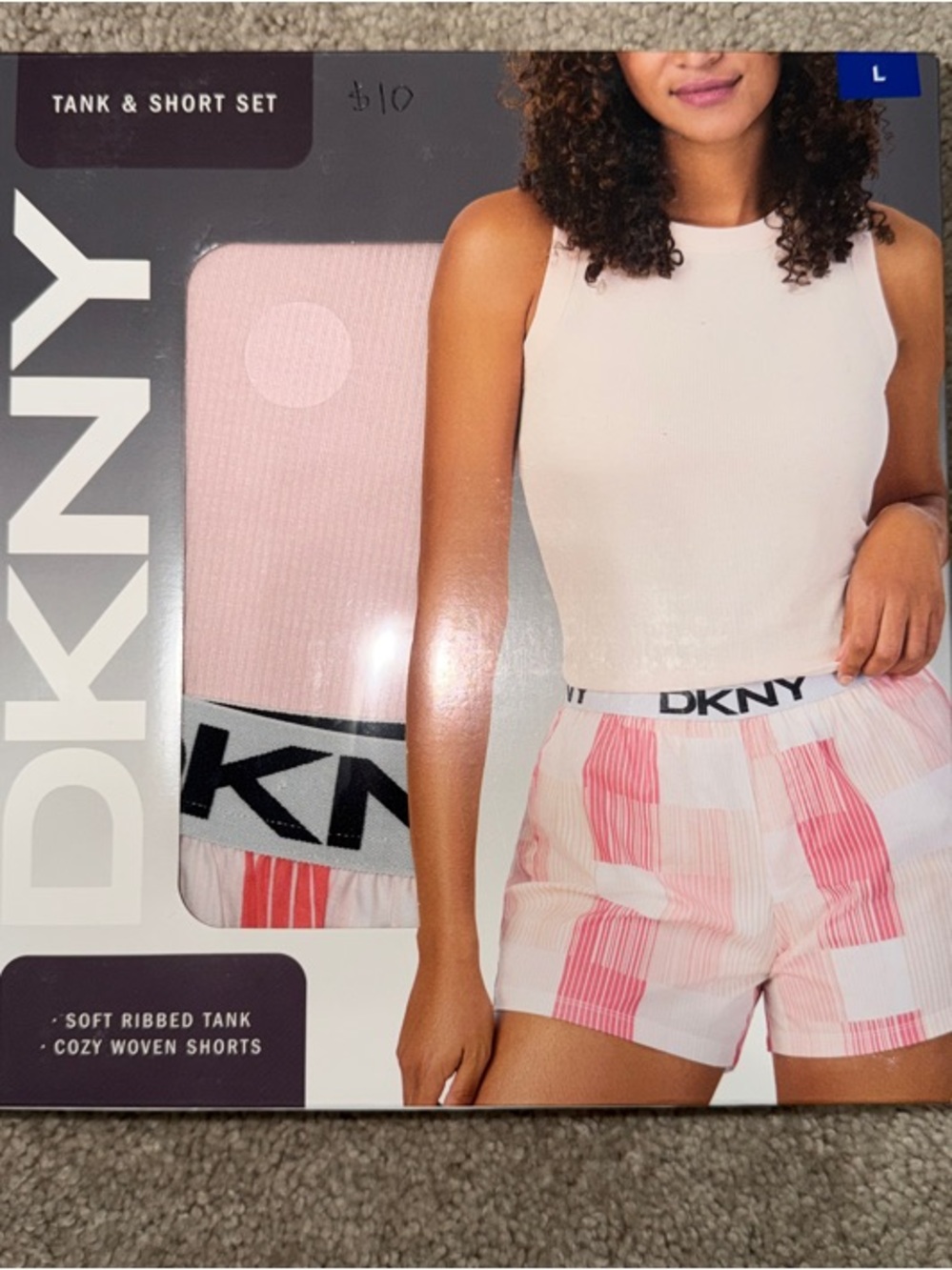 DKNY Pink & White Ribbed Tank with Pink-Patterned Shorts